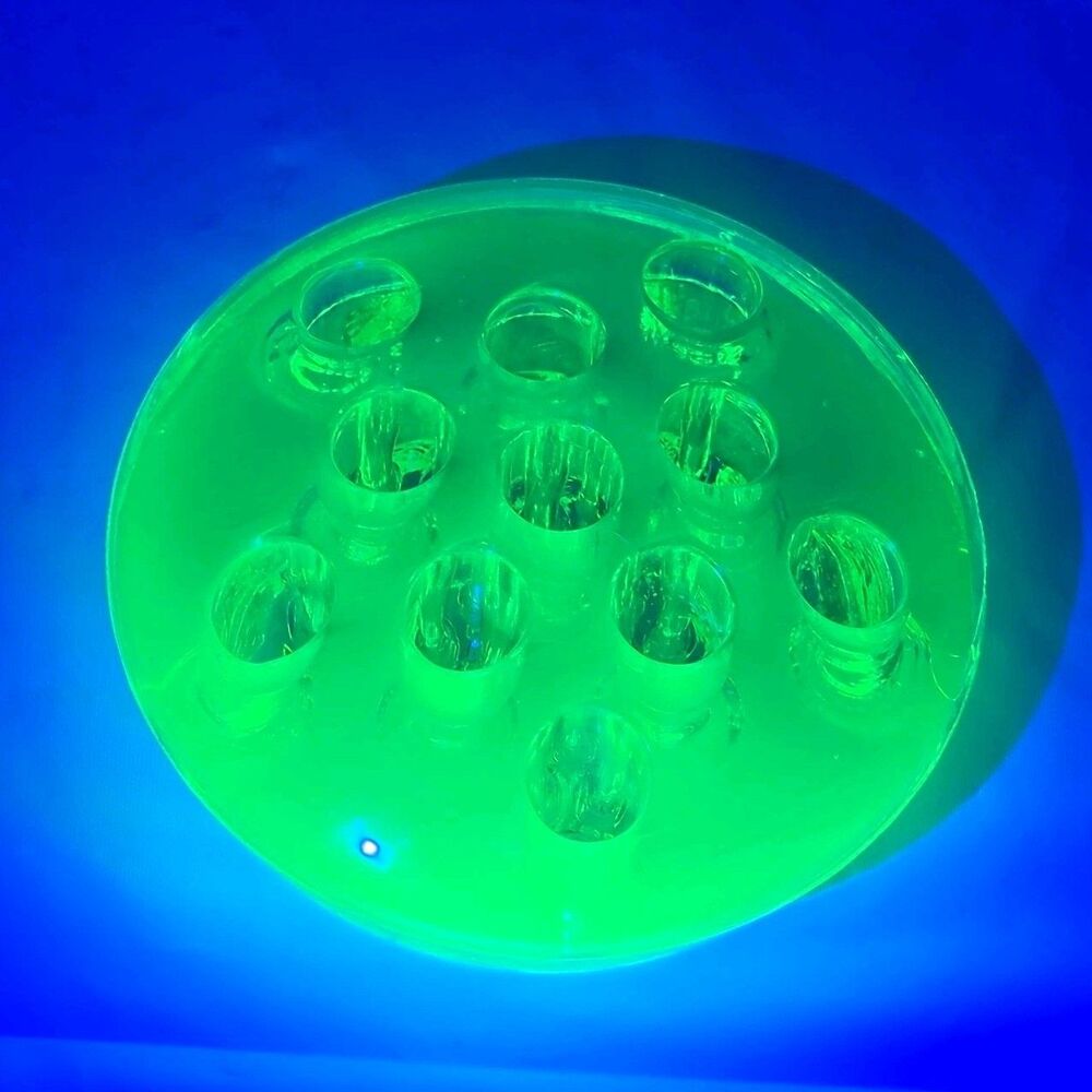 Vaseline Uranium Glass Flower Frog 11 Holes Glows UV Green Vintage 3" Diameter - Picture 1 of 10